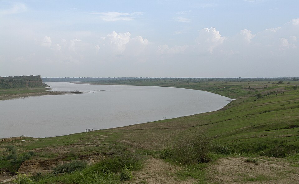 Chambal River curving through the green landscape near Dholpur, Rajasthan